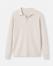 Cotton-blend ribbed polo sweater