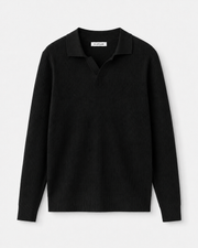 Cotton-blend ribbed polo sweater